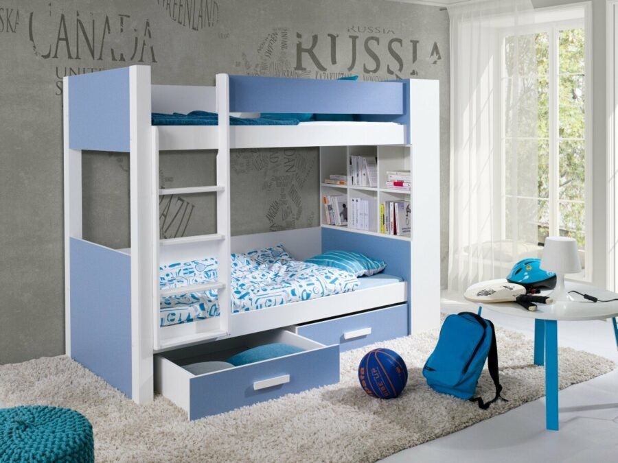 Dětská patrová postel se zábranou a úložným prostorem Gustav