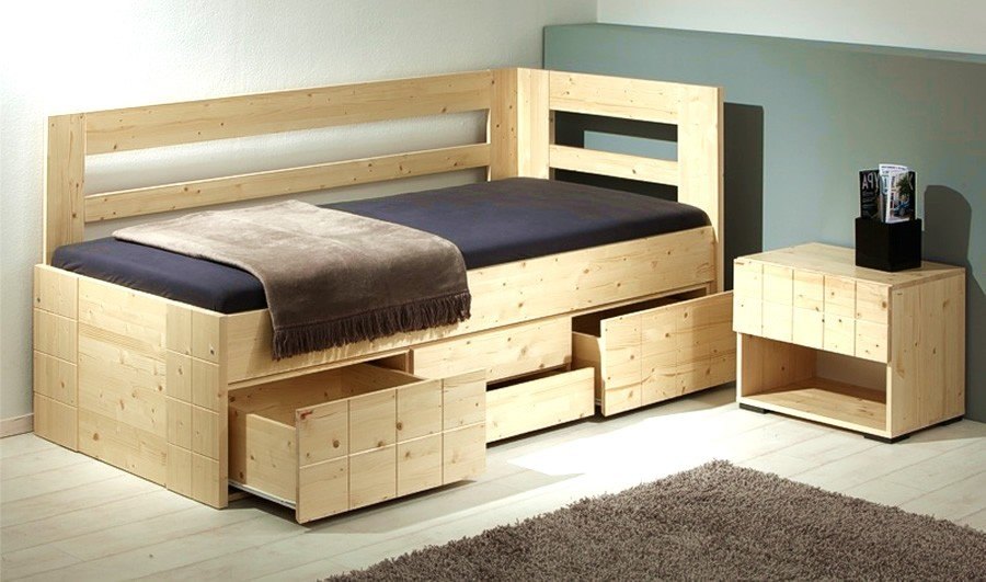 Rohová postel z masivu s úložným prostorem HANNY II. 90x200