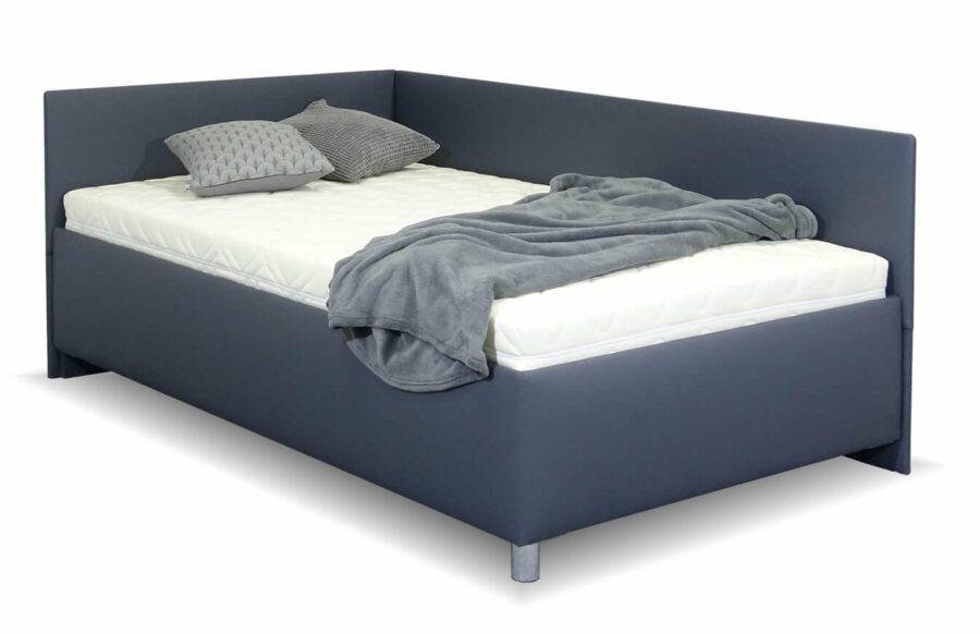 Rohová zvýšená čalouněná postel s úložným prostorem Ryana