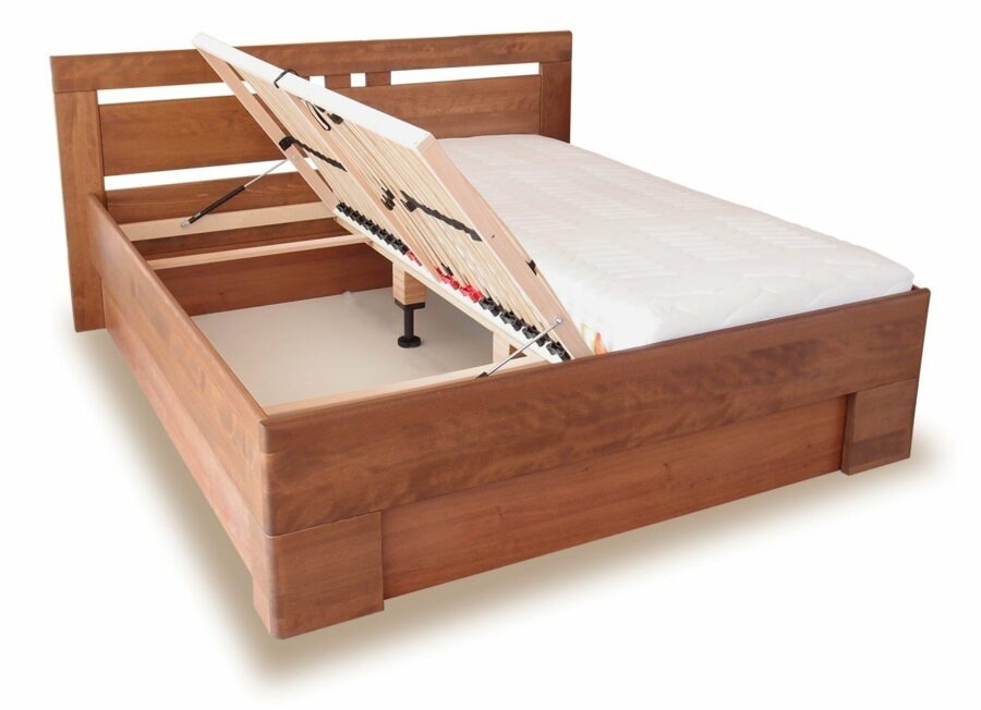 Vysoká dřevěná postel s úložným prostorem VAREZZA 1