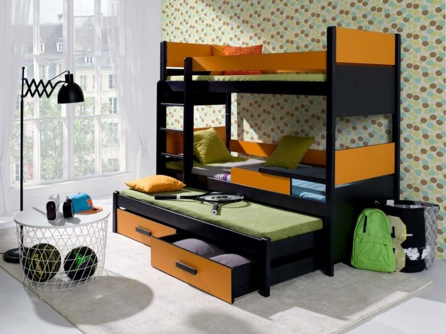 Poschoďová postel s přistýlkou a úložným prostorem pro 3 děti August