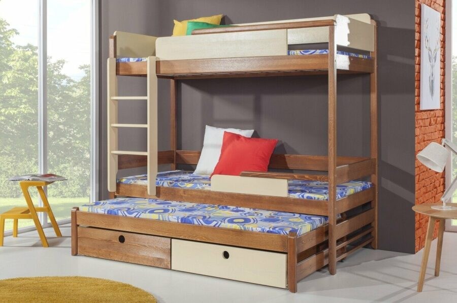 Poschoďová postel s přistýlkou a úložným prostorem pro 3 děti NATY3