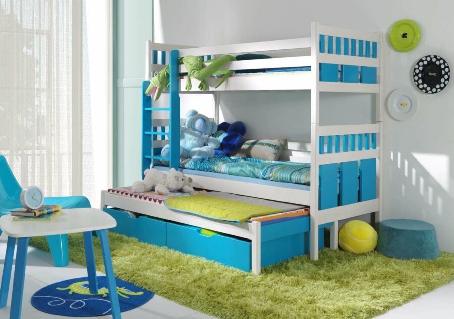 Poschoďová postel s úložným prostorem pro 3 děti MAX