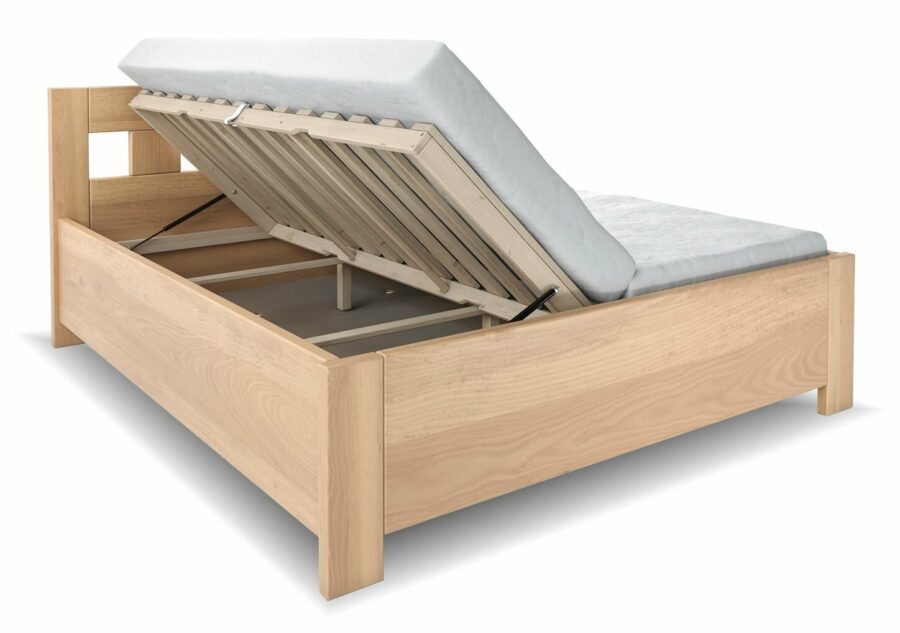 Vysoká dřevěná buková postel s úložným prostorem ERIKA